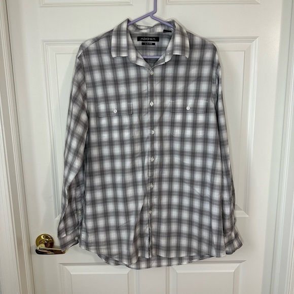 Mens Grey and White Plaid Button Down Size L - Picture 1 of 7